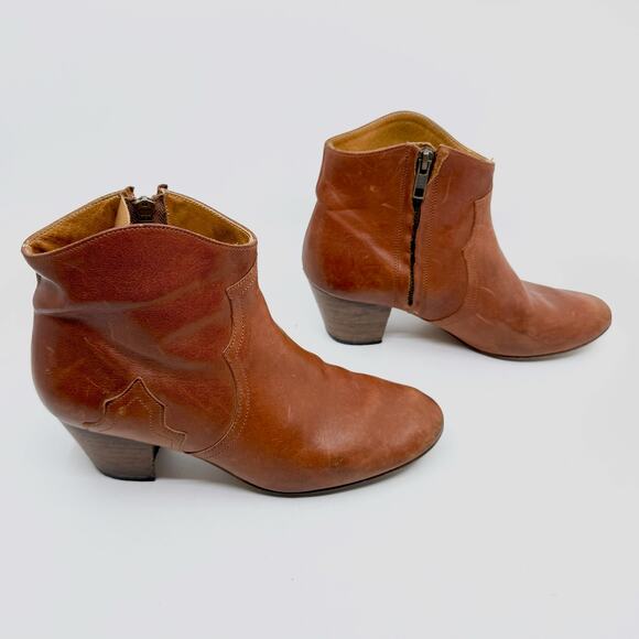 ISABEL MARANT 'Dicker' Cognac Leather Western Ankle Boots - Picture 2 of 11